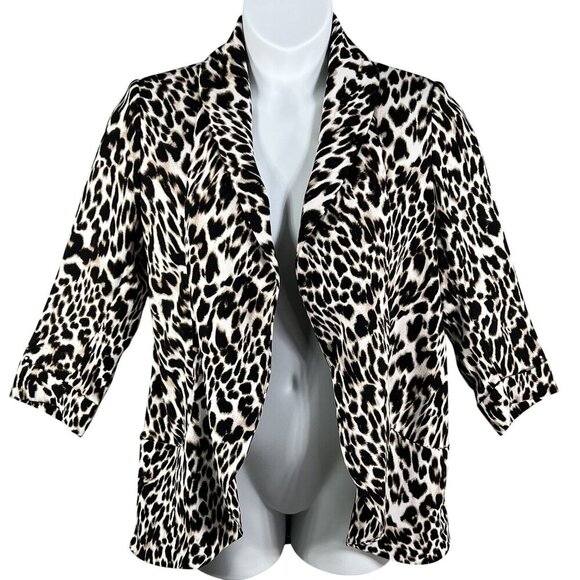 Calvin Klein Womens S Leopard Print Open Cardigan 3/4 Sleeves Oversized Blazer - Picture 1 of 16